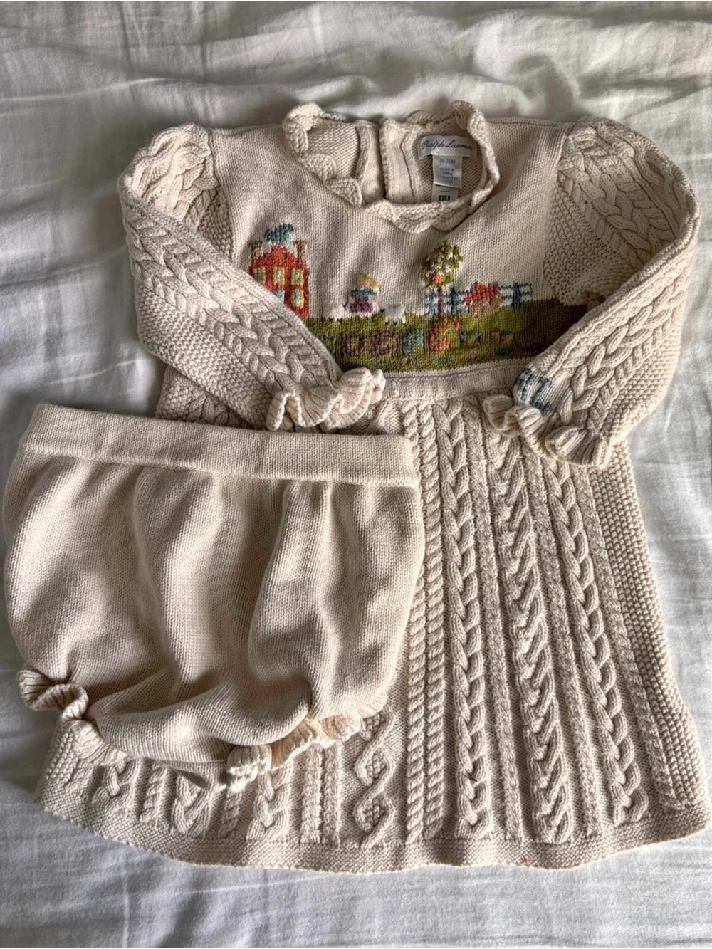 Intarsia-Knit Cream Cable Sweater Dress & Bloomers - Ralph Lauren